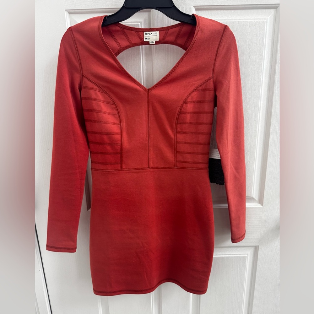 RVCA Women’s  Bold Burnt Orange Long Sleeve Mini Dress